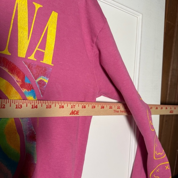 Nirvana Pink Oversized Crewneck Sweatshirt Smiley Face Graphic Size Small - Picture 4 of 8